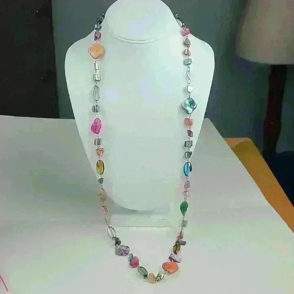 Mother of pearl vintage bohemian style colorful art beaded Long necklace - Picture 2 of 8